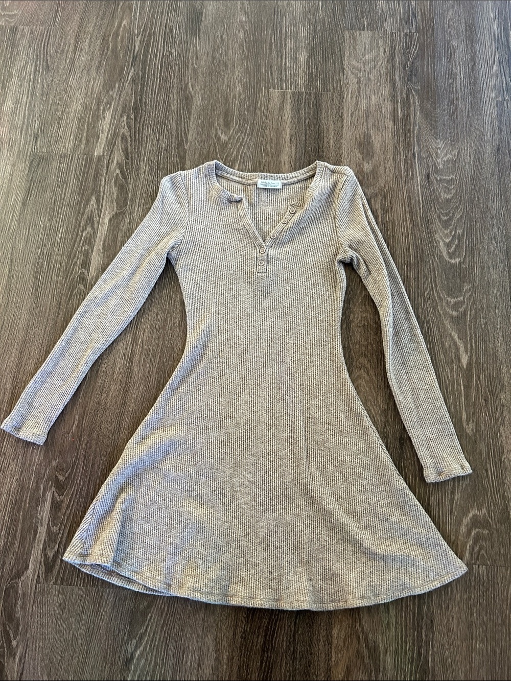 Ribbed Long Sleeve Fit & Flare Dress in Taupe